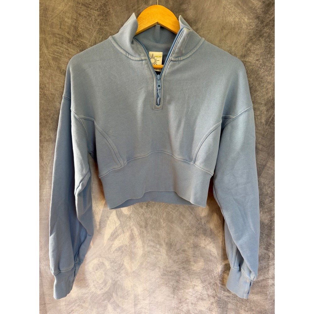 OFFLINE by Aerie Womens Blue Quarter‎ Zip Cropped Sweatshirt Pullover Medium